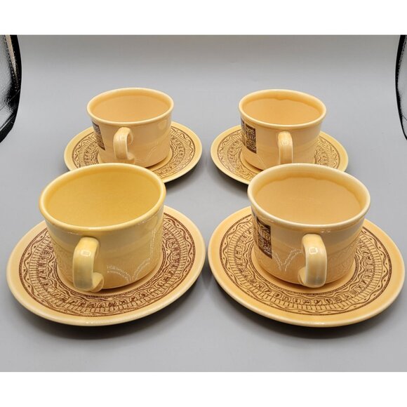 Pharohs Gold Taylor Smith Taylor TST Coffee Cups Saucers Ironstone Set of 4 - Picture 3 of 10